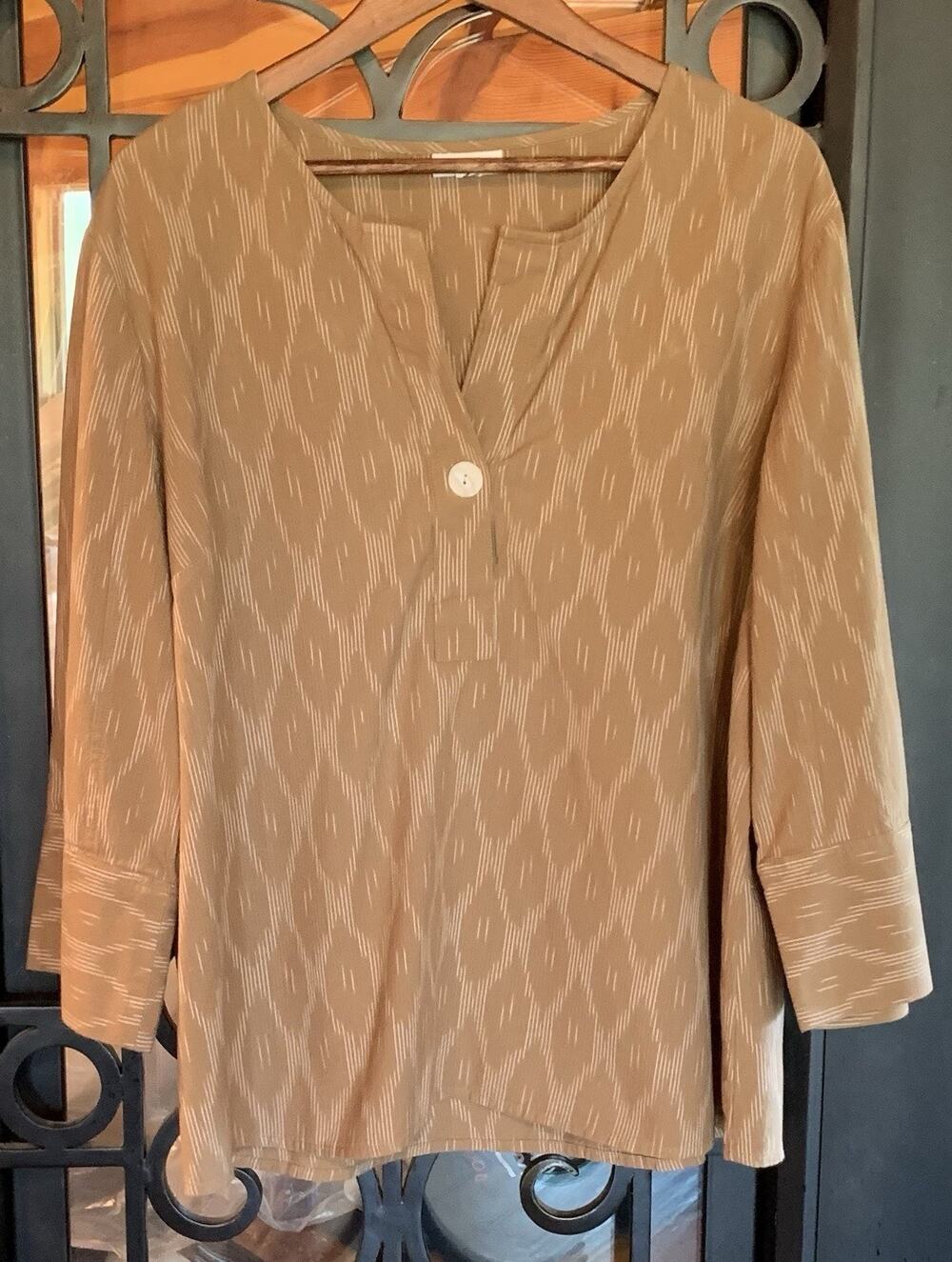 J. Jill Pure Jill Brown Ikat Stripe Tunic Top Blouse Plus Size 2X Lagenlook Boho